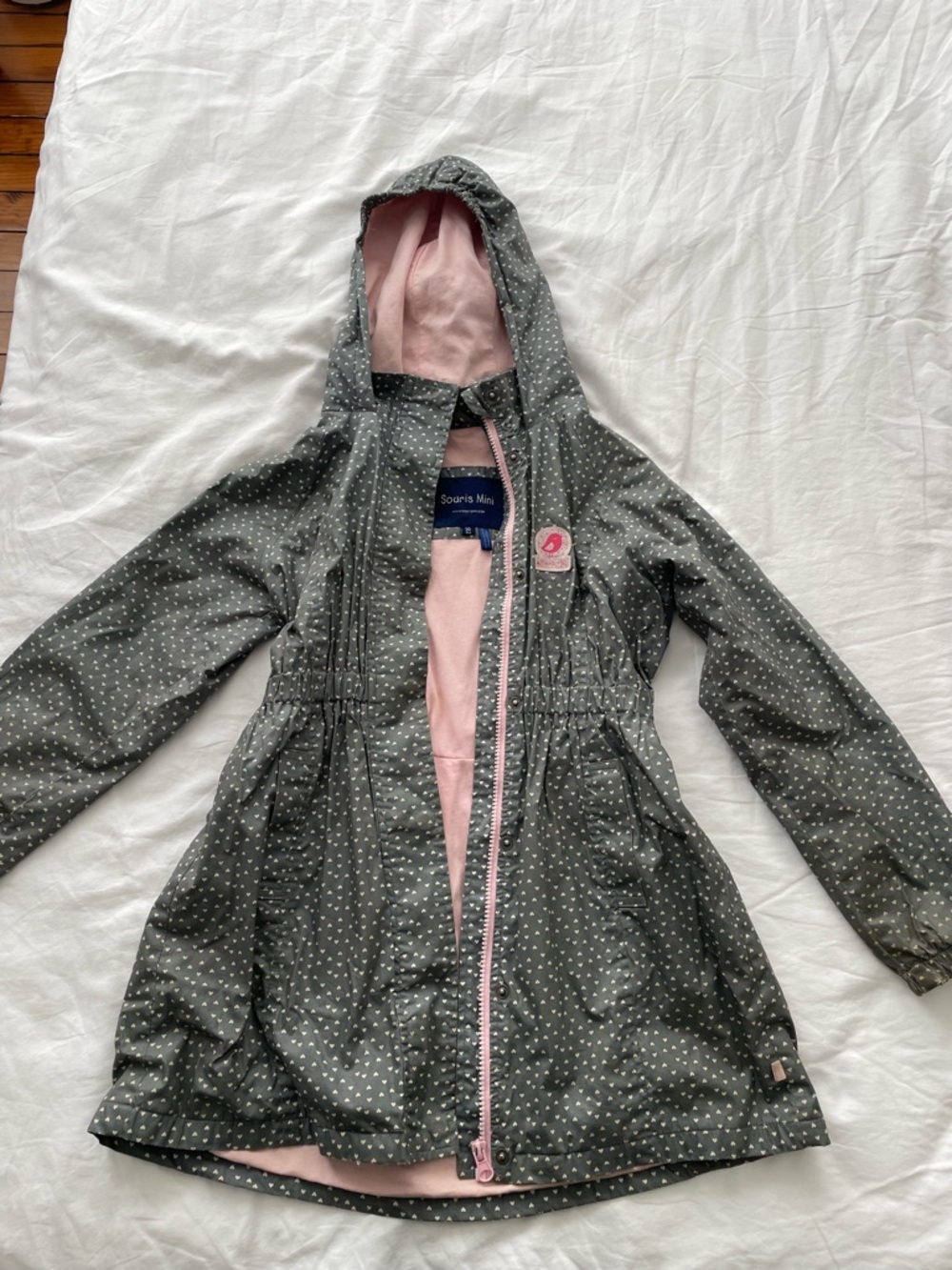 Souris Mini Kids' Gray Polka Dot Hooded jacket with Pink Lining